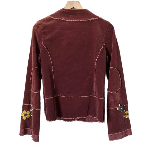 Vintage Johnny Was Joystick Floral Embroidered Burgundy Corduroy Jacket Sz Large - Picture 4 of 7